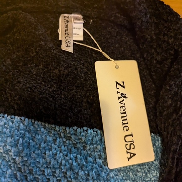 Teal and black striped chenille cardigan size L-XL - Picture 2 of 4